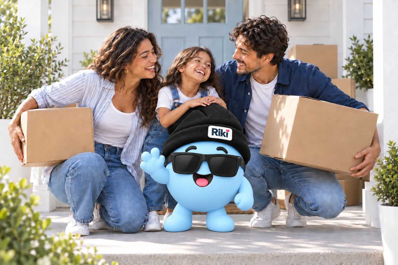 A family moving into their home with Riki.