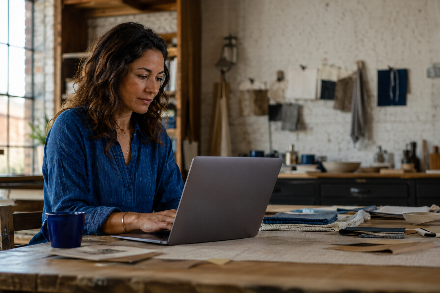 A self-employed professional working in her studio